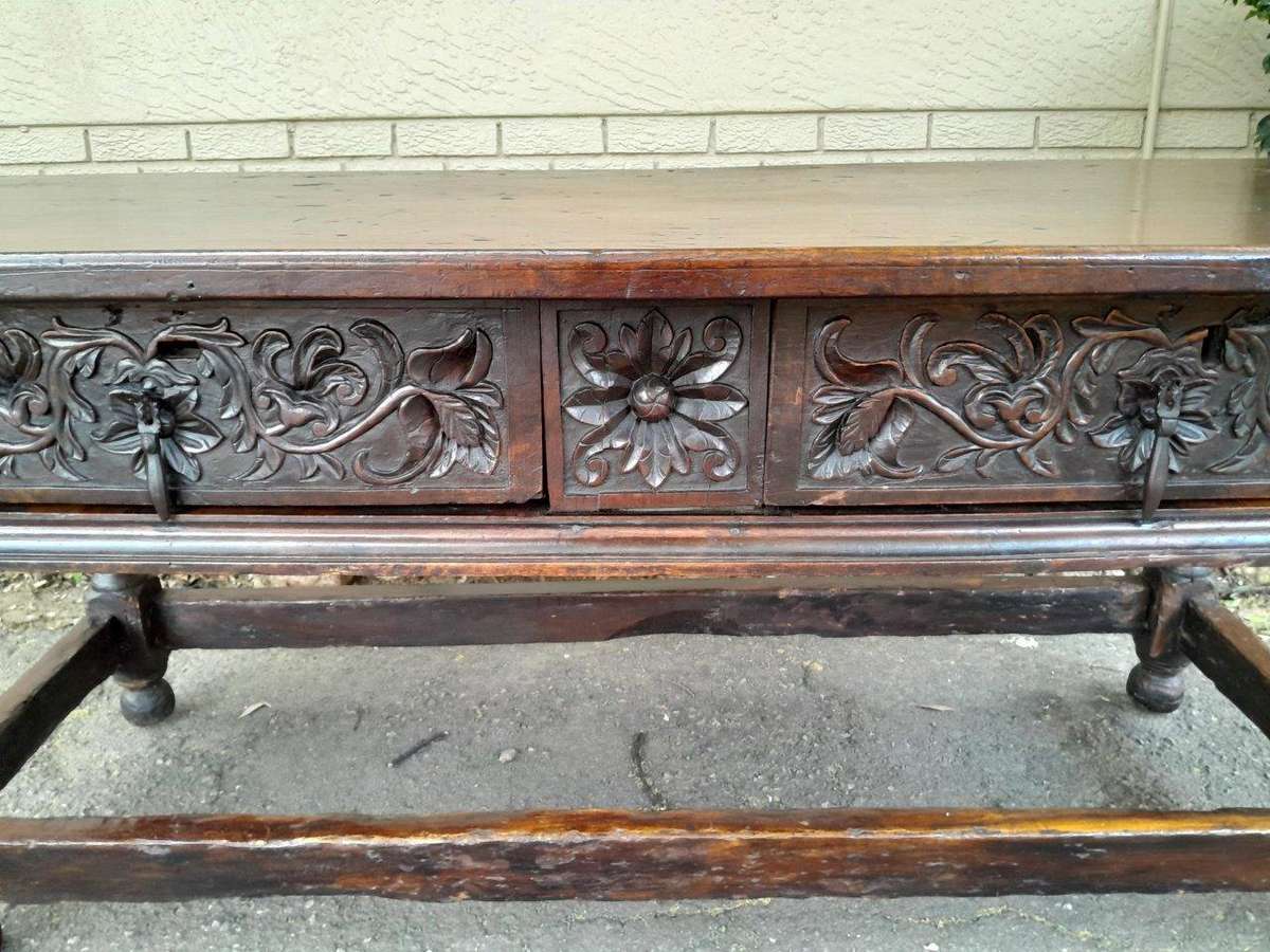 An Antique 18th Century Fruitwood Server With Drawers And Original Iron Handles
