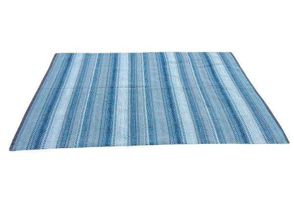 A  Striped Woven Cotton Dhurrie / Kelim Carpet / Rug With Blues And White Colours