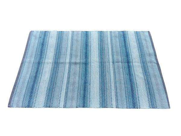 A  Striped Woven Cotton Dhurrie / Kelim Carpet / Rug With Blues And White Colours