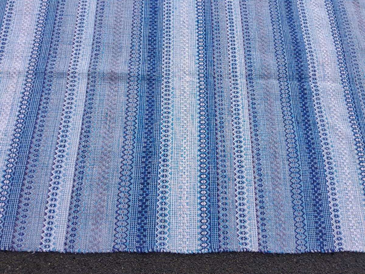 A  Striped Woven Cotton Dhurrie / Kelim Carpet / Rug With Blues And White Colours