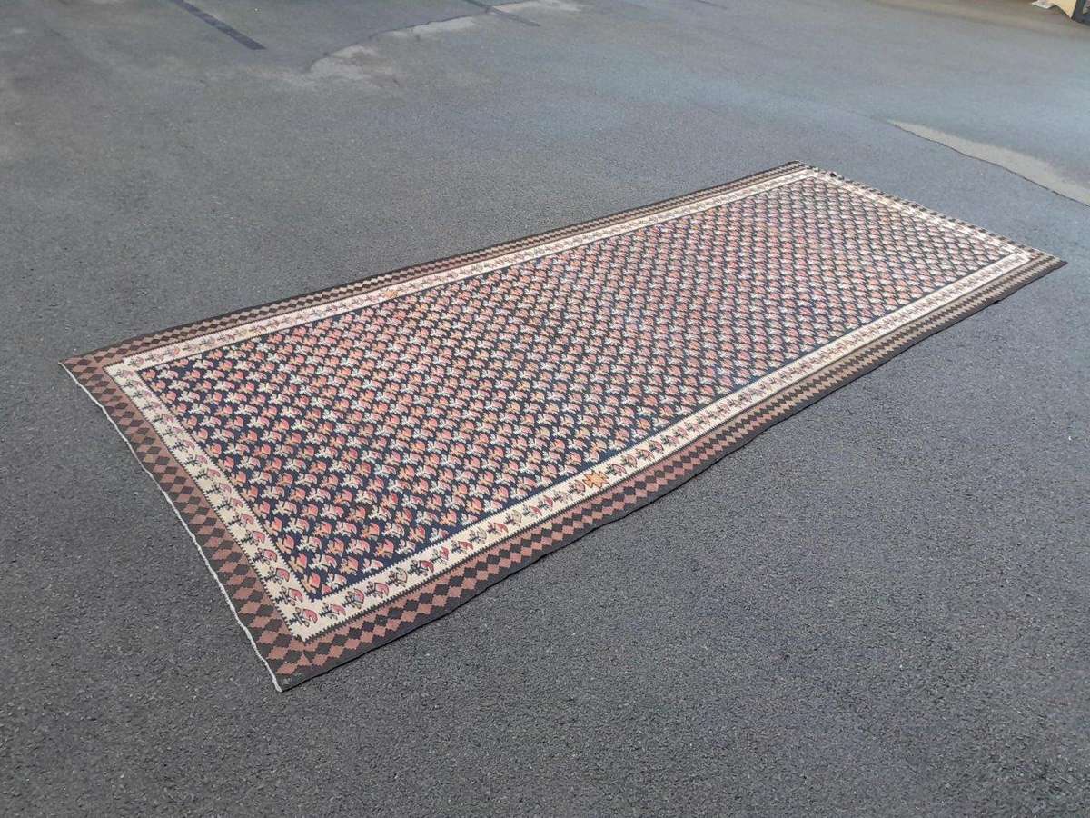 A 20th Century Woven Cotton Kelim / Senneh Carpet / Rug