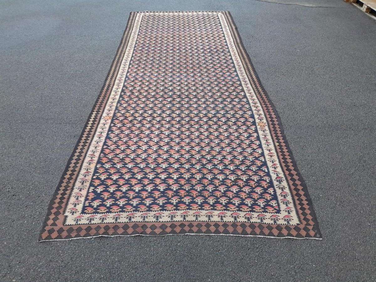 A 20th Century Woven Cotton Kelim / Senneh Carpet / Rug