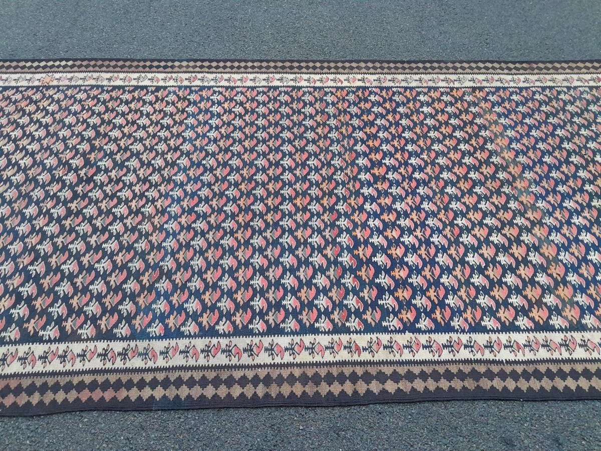 A 20th Century Woven Cotton Kelim / Senneh Carpet / Rug