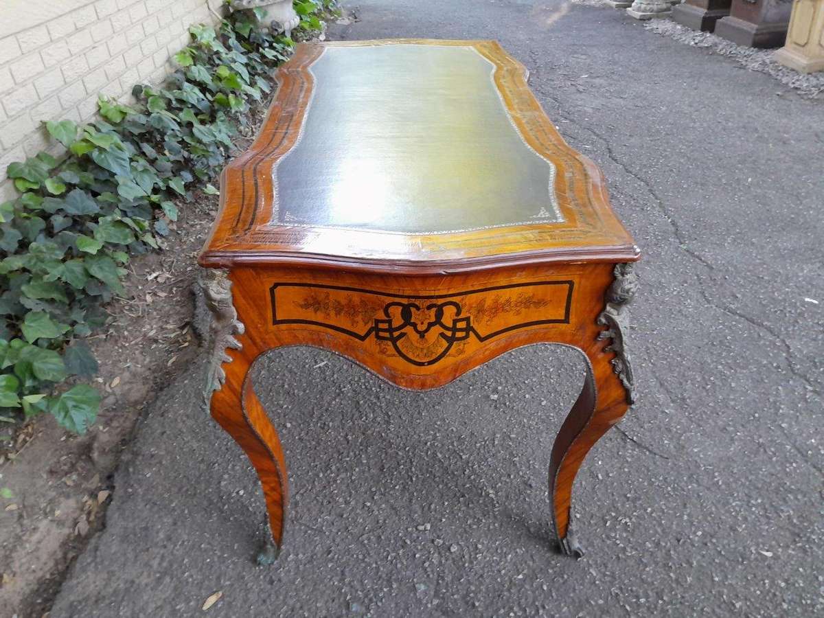A 20th Century Circa 1940s  Louis XV Style Walnut Painted Bureau Plat With Gilt Tooled Leather...