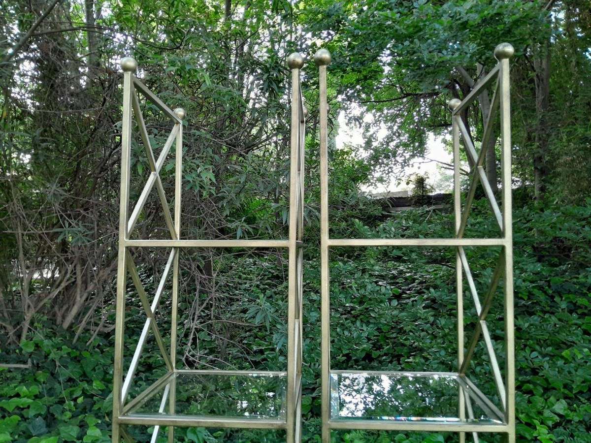 A Pair Of Wrought Iron And Gilded Display Stands With Bevelled Glass Shelves Custom-Made For The ...