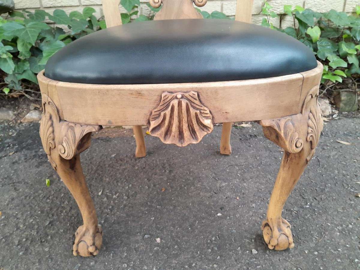 An Antique 19th Century Pair Of Carved  Walnut Pair Of Chairs In A Contemporary Bleached Wood Fi...