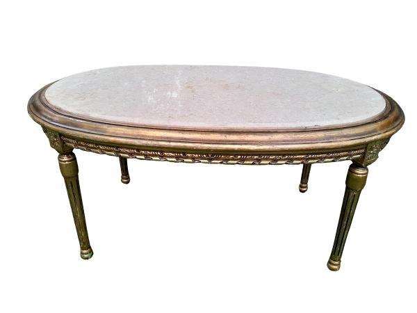 A French Style Oval Carved Giltwood Coffee Table With A Marble Top