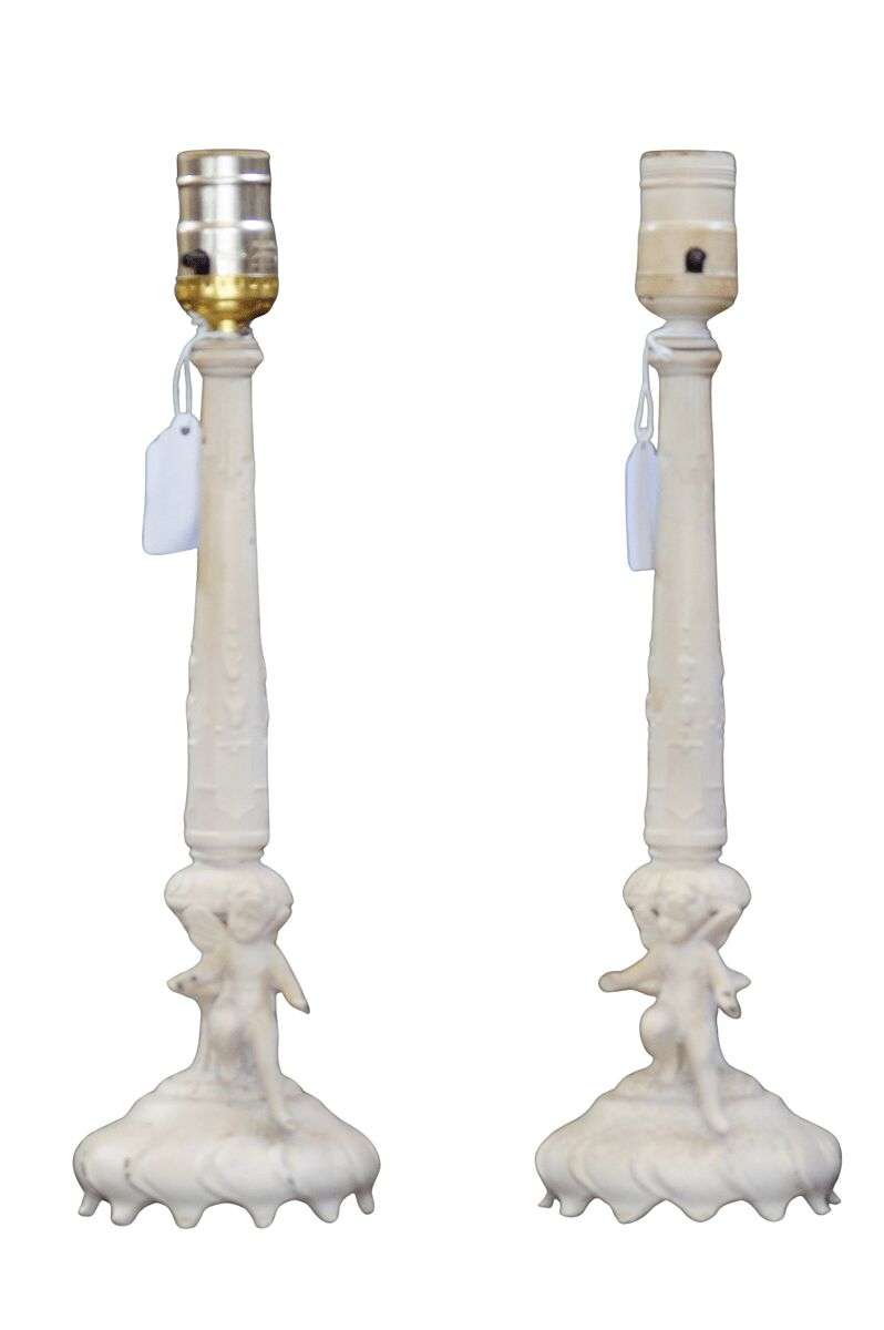 Pair Vintage Cherub Putti Lamps