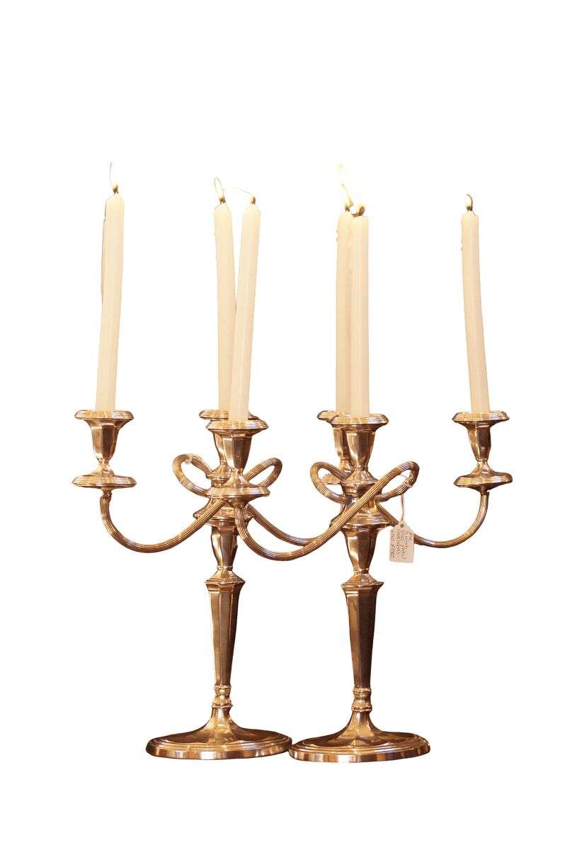 A Pair of Silver Plate Three Arm Candelabra