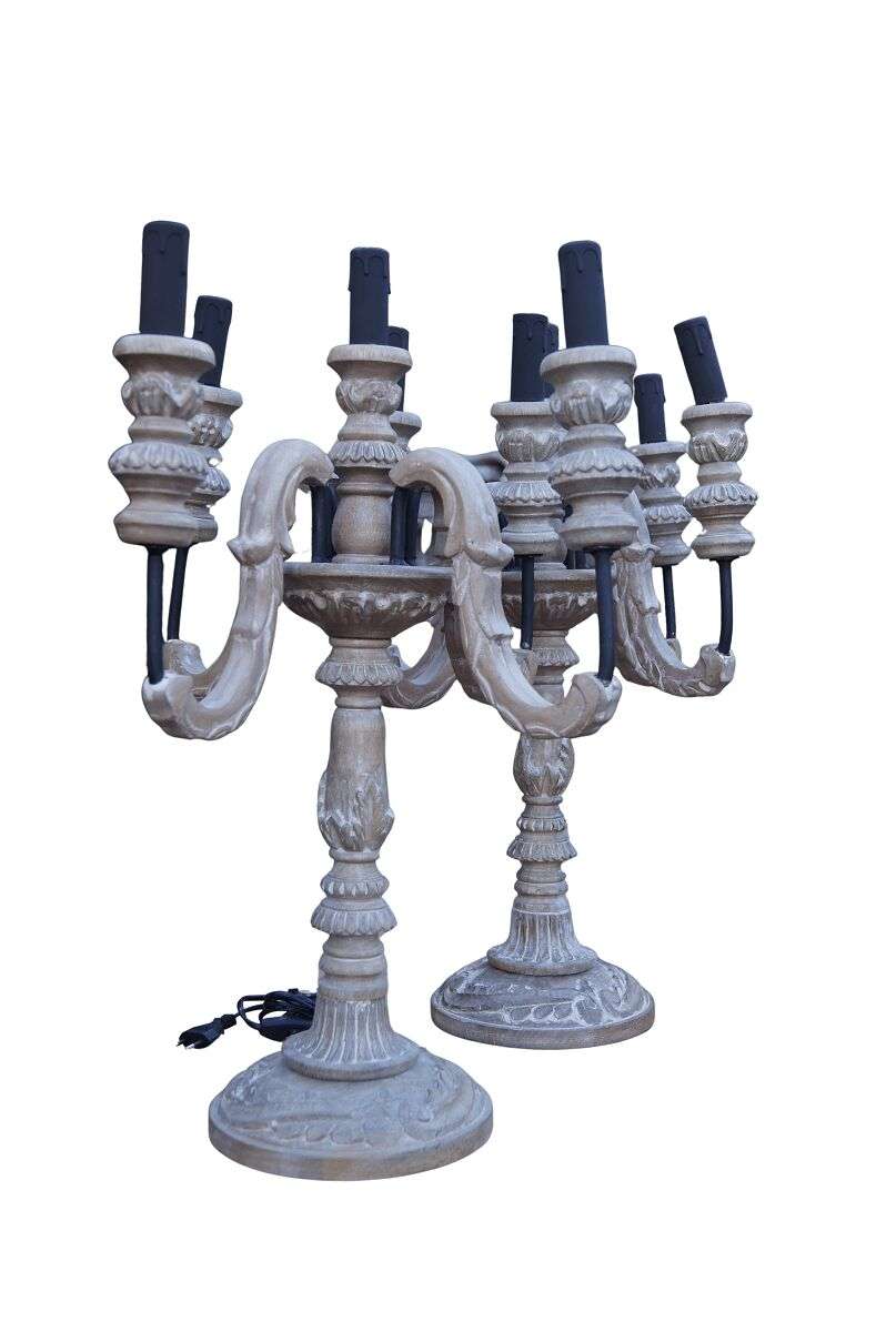 Pair Wooden Candelabra