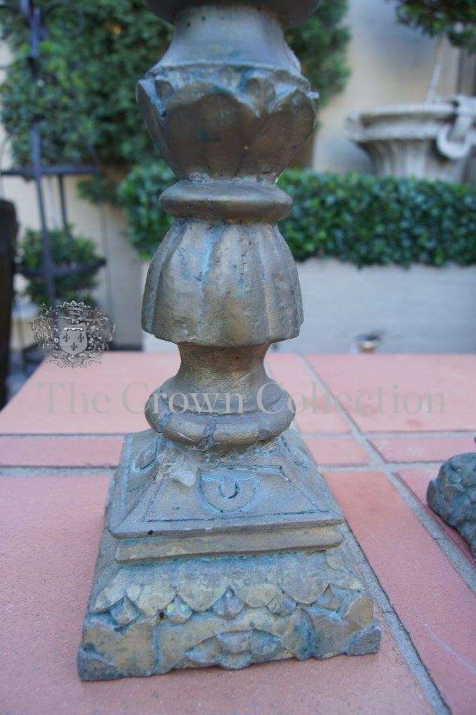 Pair of Distressed Resin Pillar Candlesticks