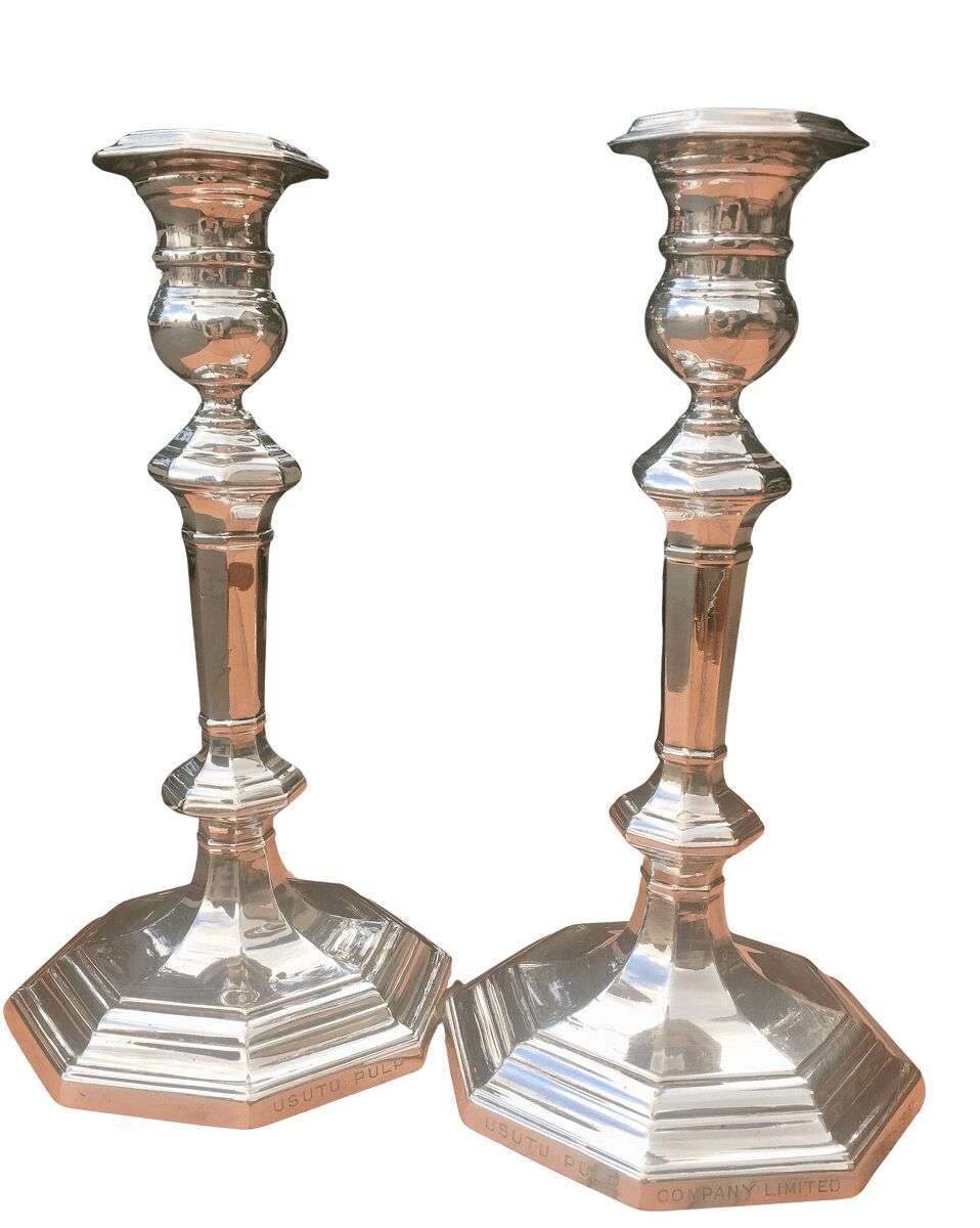 Pair of Mappin & Webb plated candlesticks