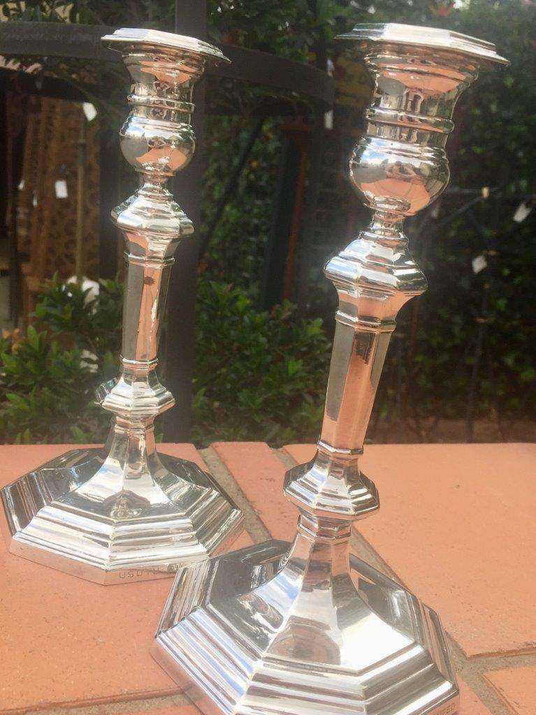 Pair of Mappin & Webb plated candlesticks