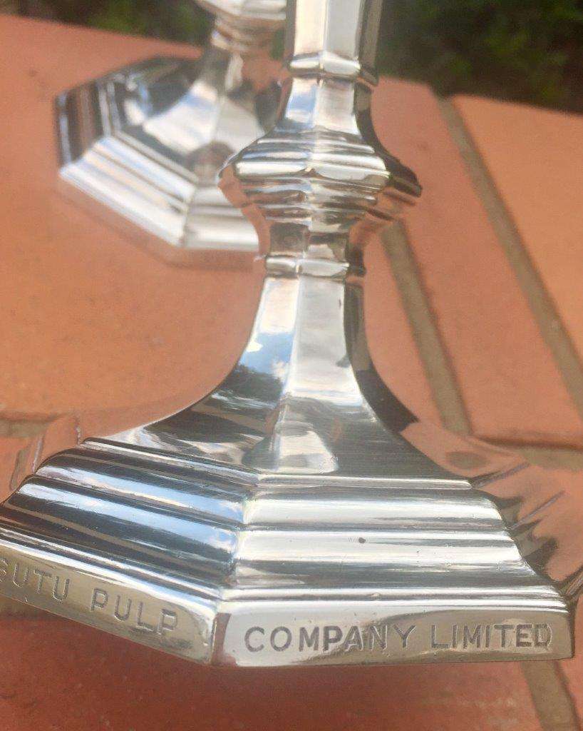 Pair of Mappin & Webb plated candlesticks