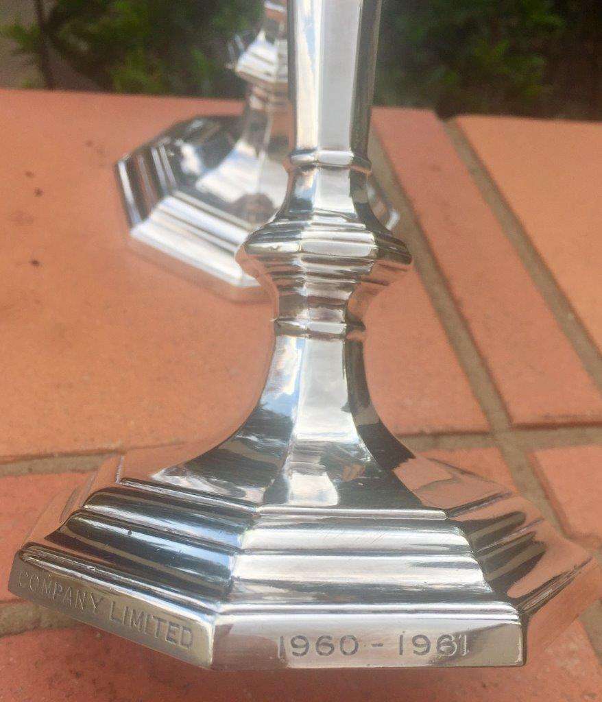 Pair of Mappin & Webb plated candlesticks