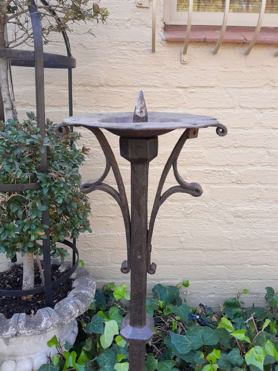 A Pair of Antique Cathedral Heavy Wrought Iron Candle Holders