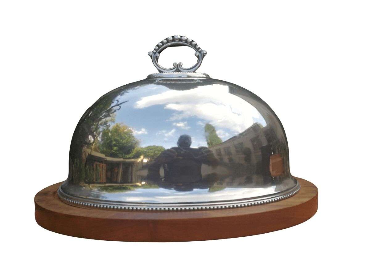An Epns Food Dome On Wooden Base