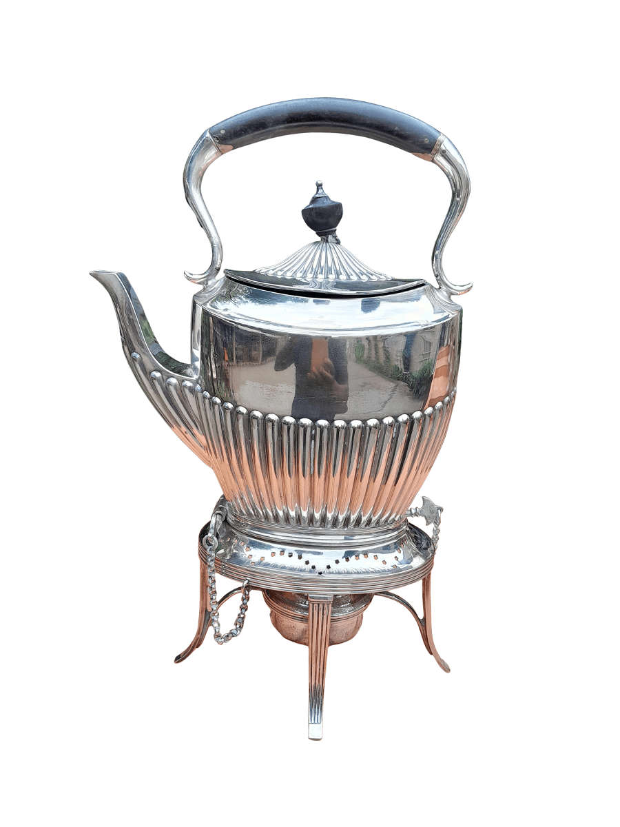 A 20TH Century Silver Plate Kettle on Stand with Burner