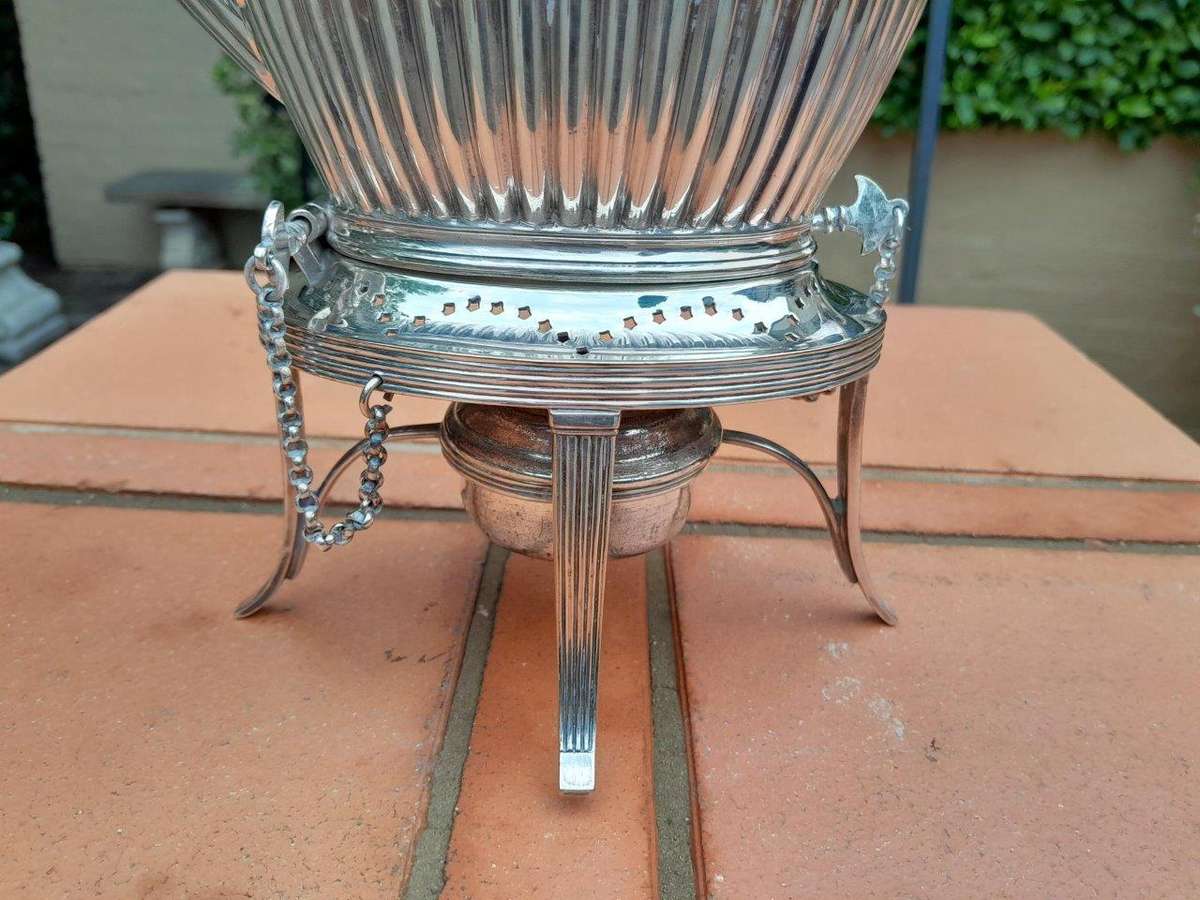 A 20TH Century Silver Plate Kettle on Stand with Burner