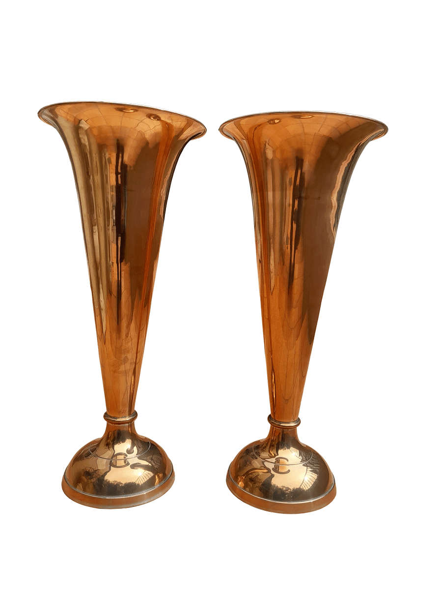 A Pair of Brass Decorative Urns / Vases
