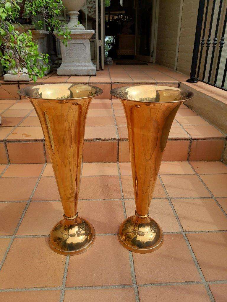 A Pair of Brass Decorative Urns / Vases