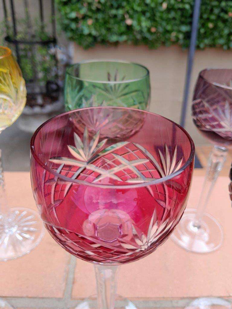 A Set of Six Crystal Harlequin Crystal Glasses in Various Colours
