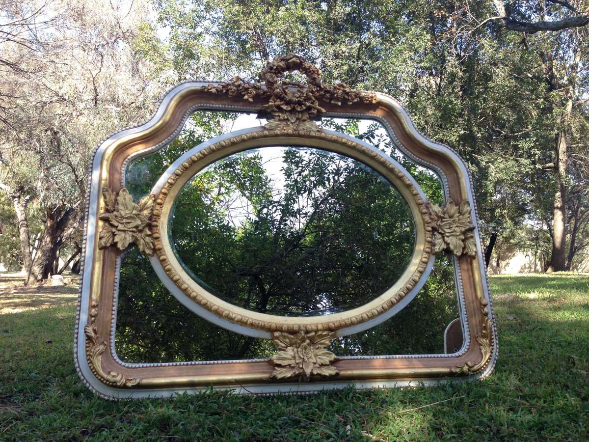 A French Ornate carved mirror with a bevelled oval centre section