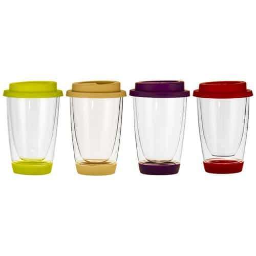 Double walled glass travelling mug - 380ml - Red