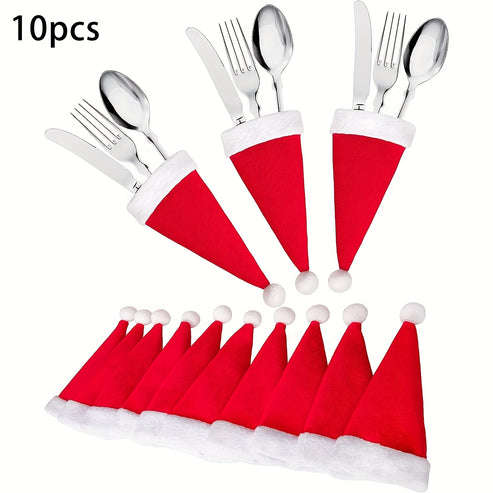 10-Piece Red Mini Santa Hat Cutlery Rack