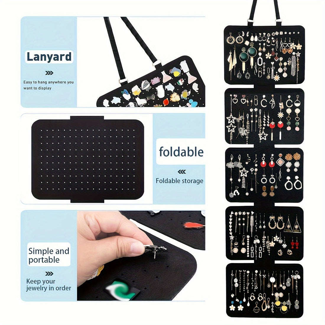 1pc Elegant Black Felt Jewelry Storage Box 5-Layer Hanging Storage with Large Capacity and Foldable