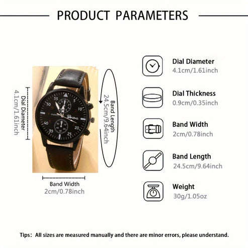 5 Piece Men's Casual Black Quartz Watch and Bracelet Set Perfect Gift