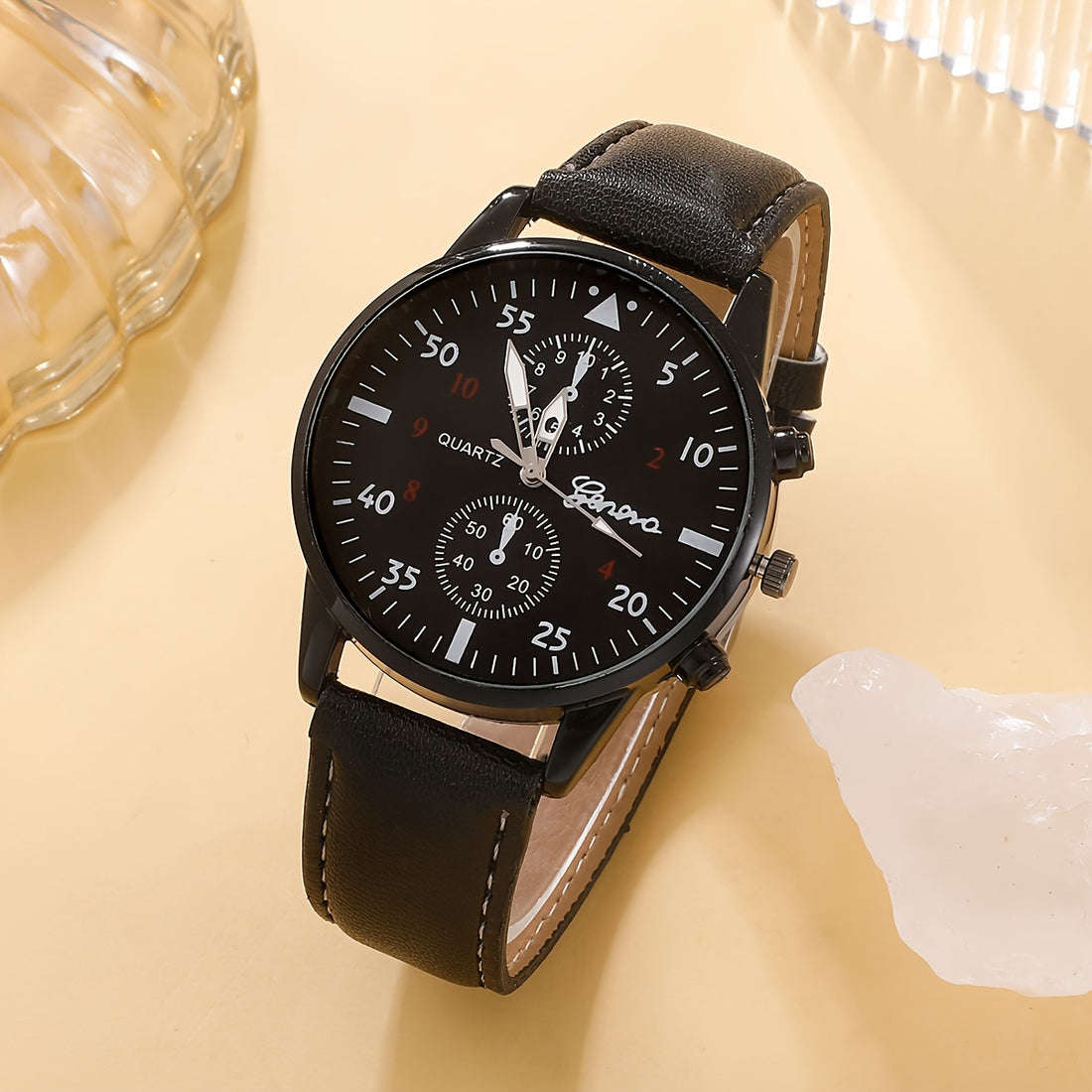 5 Piece Men's Casual Black Quartz Watch and Bracelet Set Perfect Gift