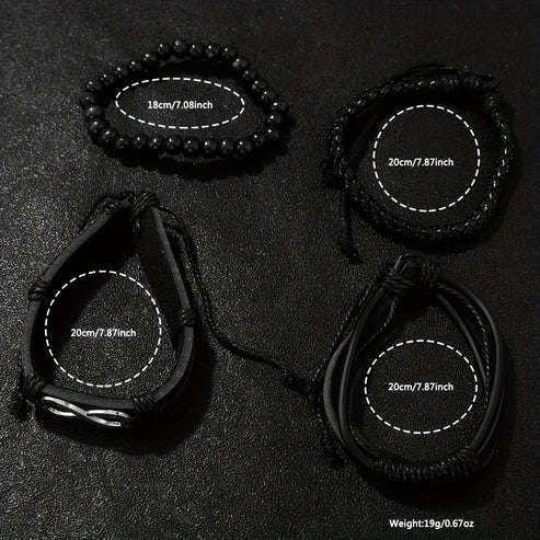 Men's Casual Quartz Watch and Faux Leather Bracelet Set