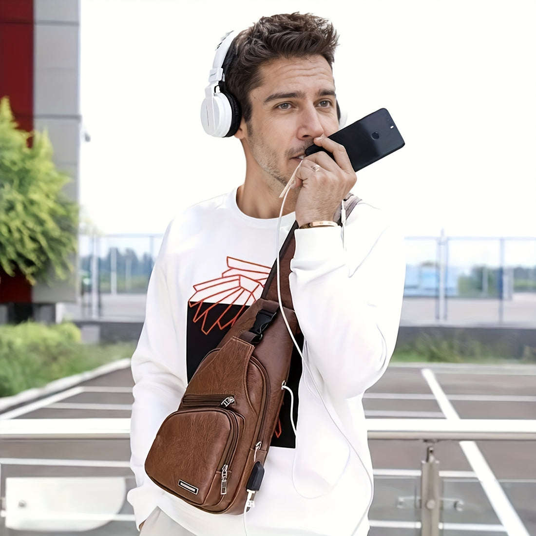 1pc Vintage Style Faux Leather Crossbody Bag Adjustable Shoulder Strap Anti-theft Zipper Closure