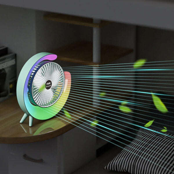 180 Degree Rotating Rechargeable Desk Fan With Colorful Night Light