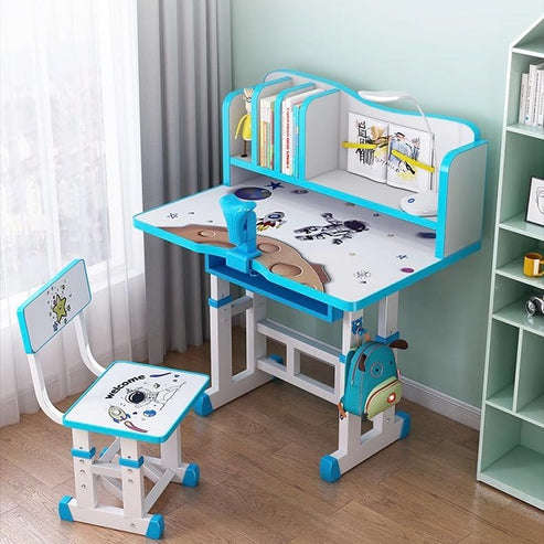 Childrens Adjustable Study Desk Home Desktop Combination Ergonomic Children Chairs In Blue