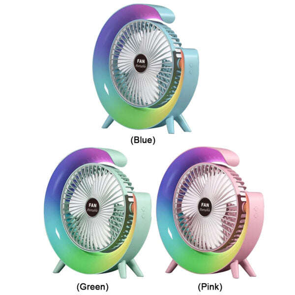 180 Degree Rotating Rechargeable Desk Fan With Colorful Night Light