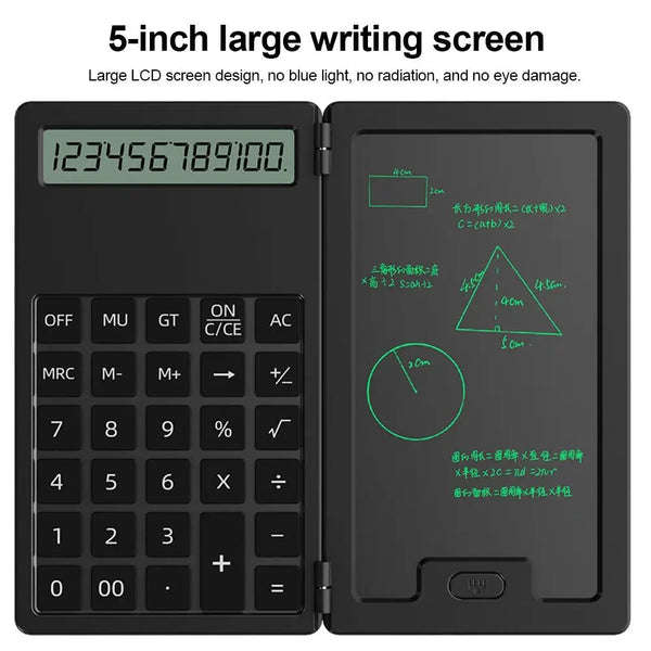 Mini Foldable 12-Digit Scientific Calculators with 5Inch LCD Notepad Writing Pad With Stylus For Stu