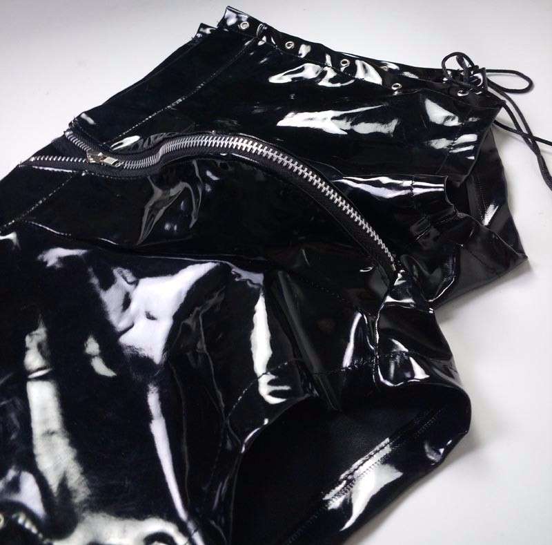 Sexy Latex Zipper  Short Lace Up