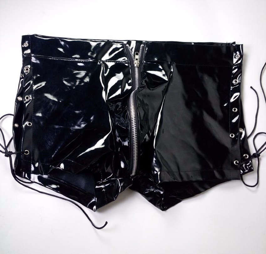 Sexy Latex Zipper  Short Lace Up