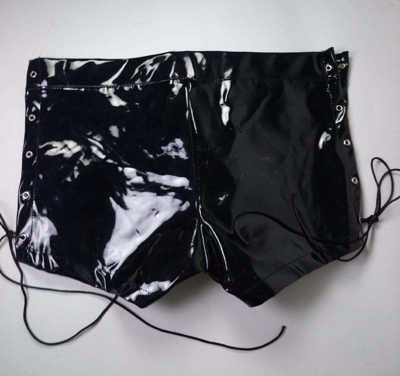 Sexy Latex Zipper  Short Lace Up