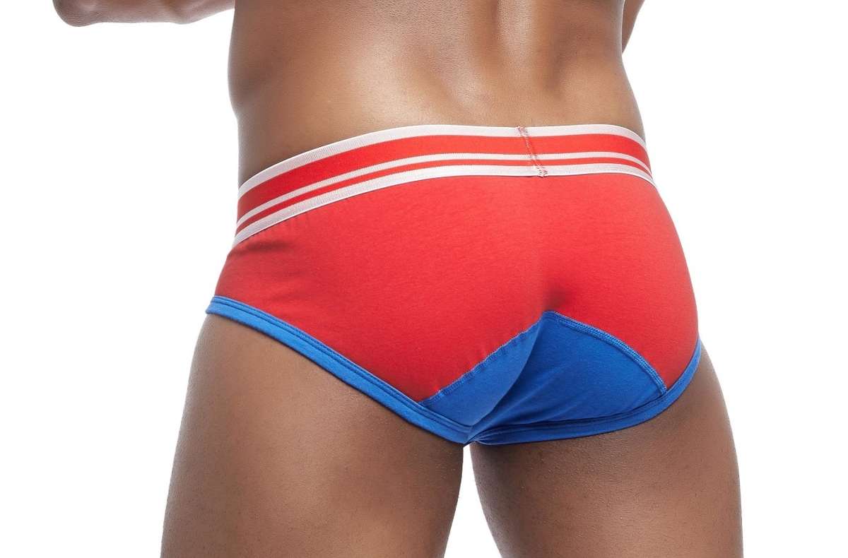 Jockmail Briefs - Red and Sky Blue with White Band