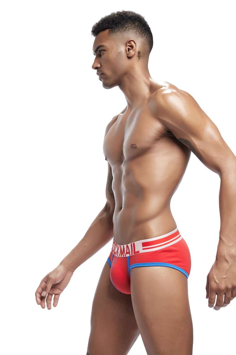 Jockmail Briefs - Red and Sky Blue with White Band