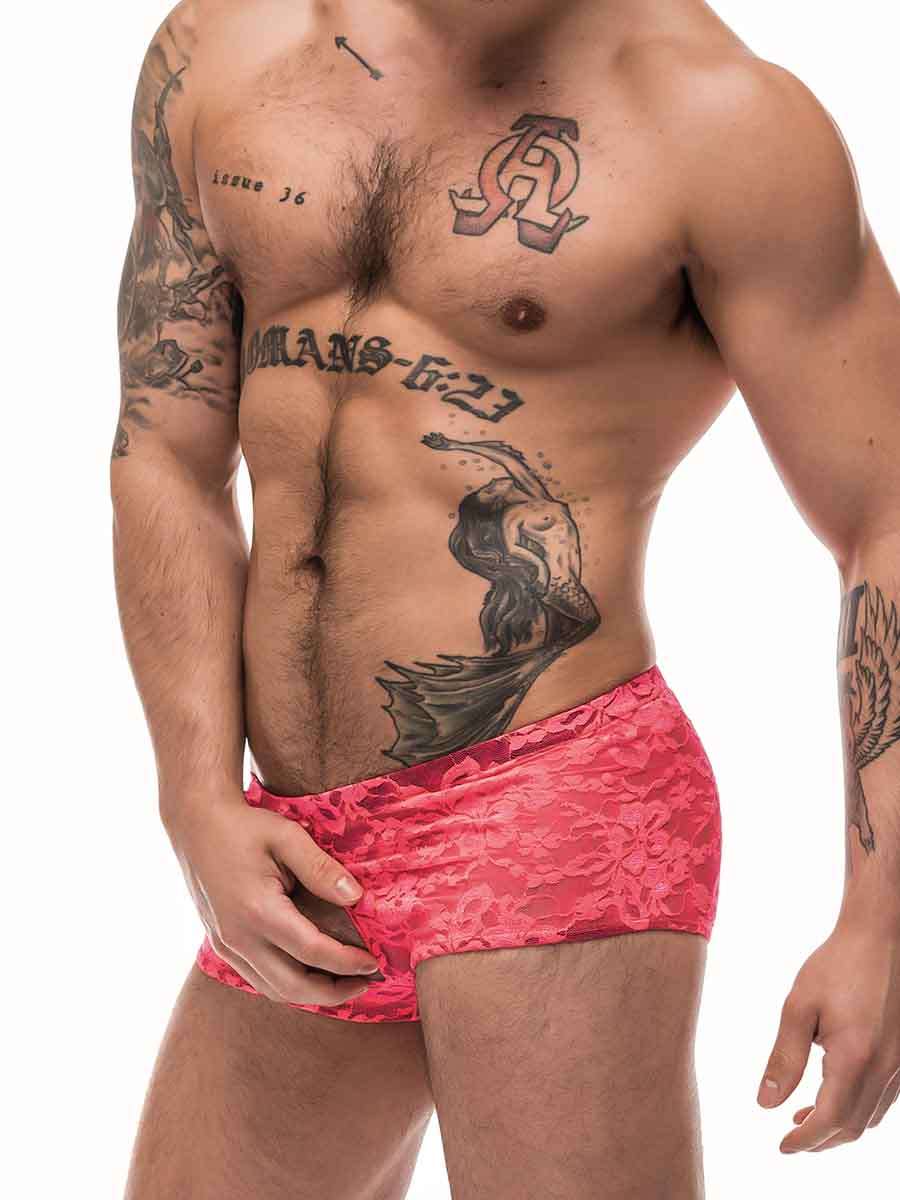 Neon Lace Double Pleasure Short - Coral