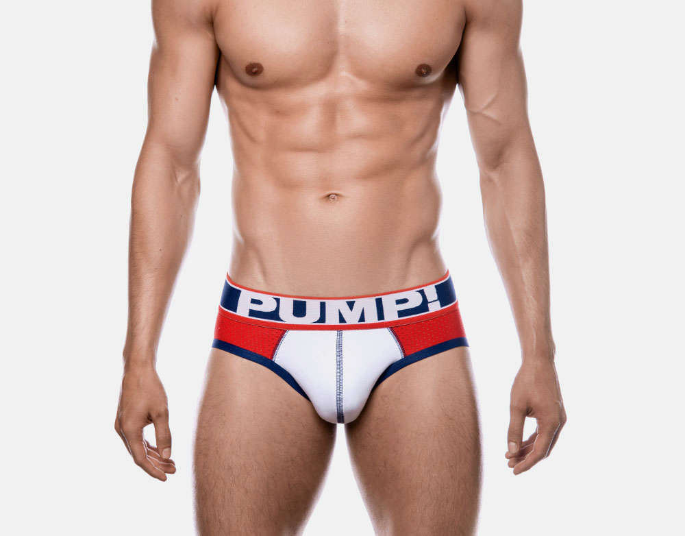 Pump Hollow Mesh Briefs White and Red