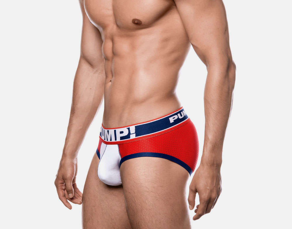 Pump Hollow Mesh Briefs White and Red