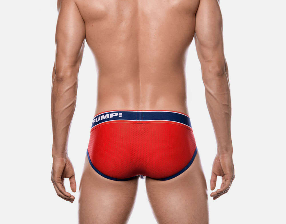 Pump Hollow Mesh Briefs White and Red