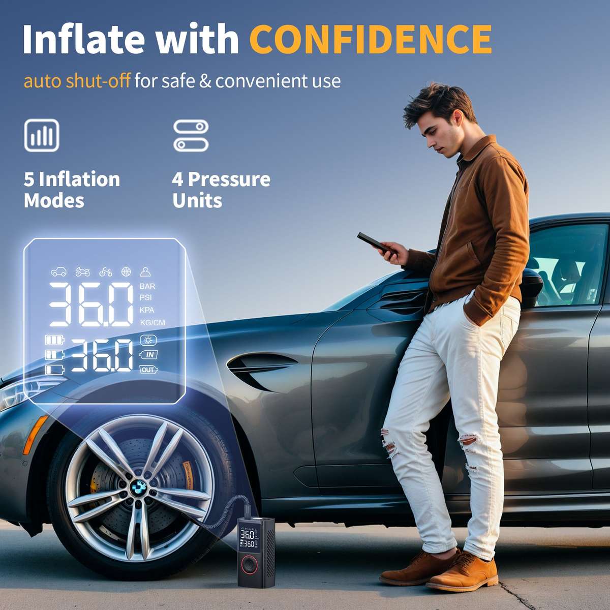 Multifunctional Smart Wireless Digital Display Portable Car Tire Pump