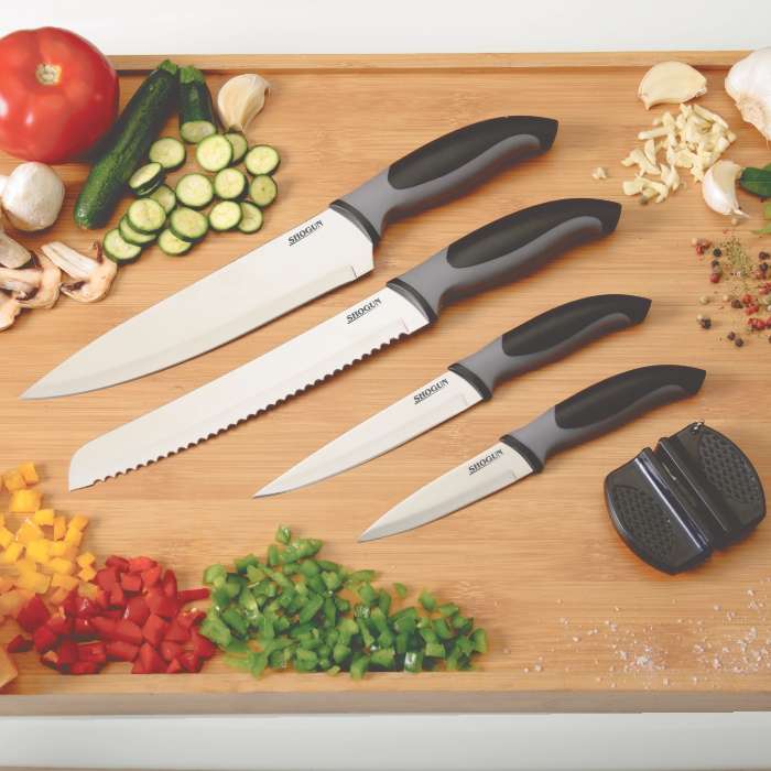 Shogun 5pc kitchen knife and sharpener set | Kitchen Knives with Knife Sharpener