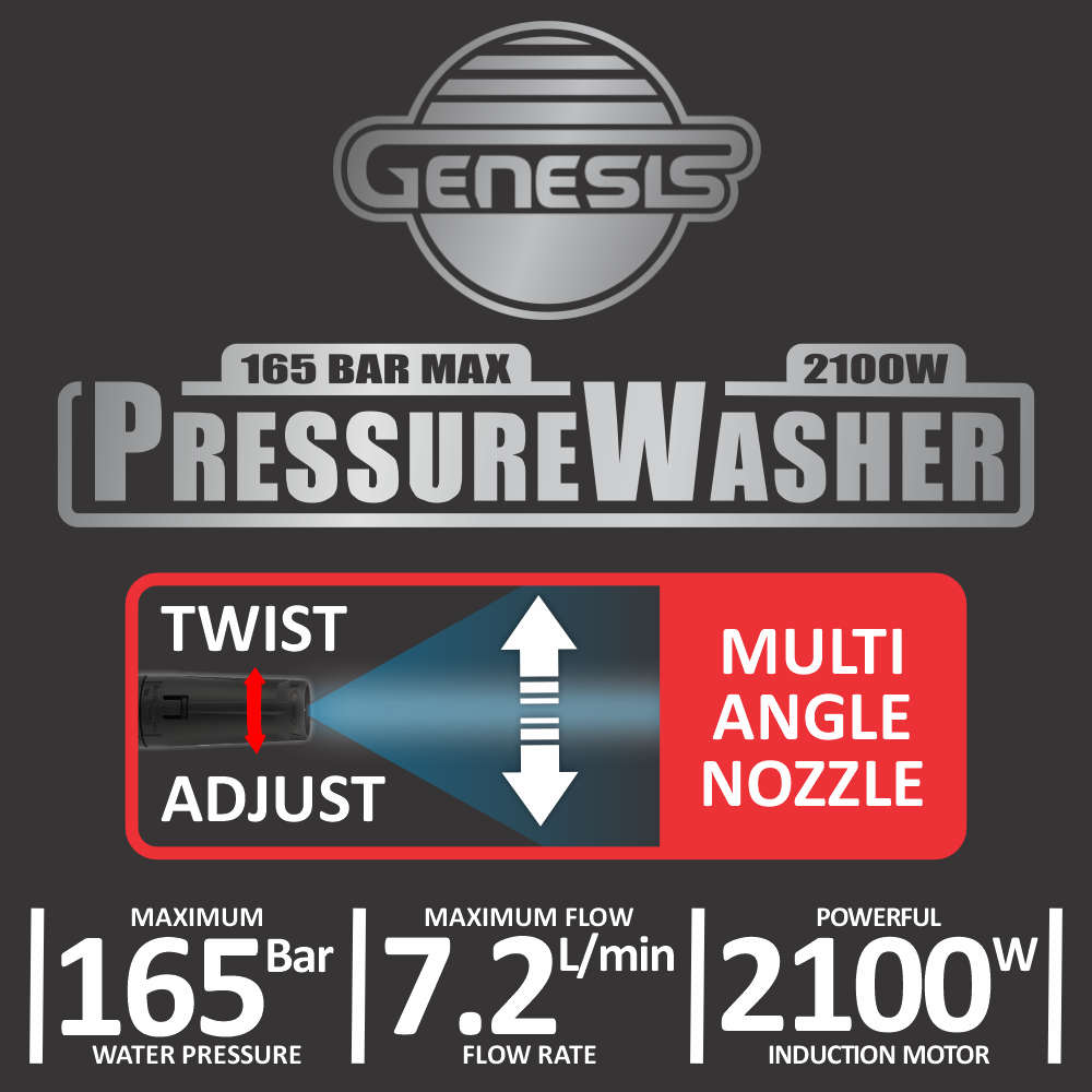 Genesis 2100W Pressure Washer | 165 Bar